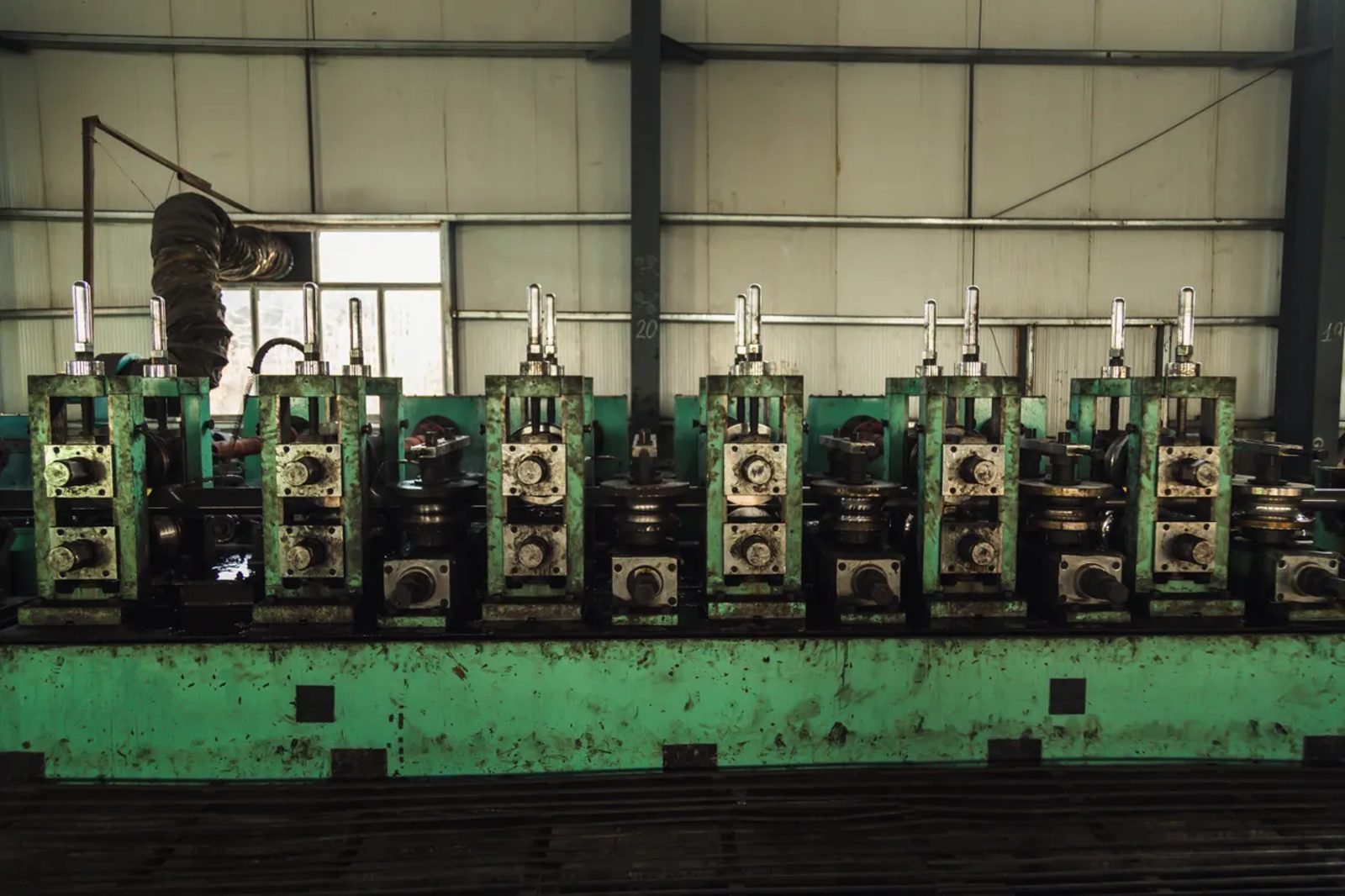 Heavy machinery on an industrial metal production line